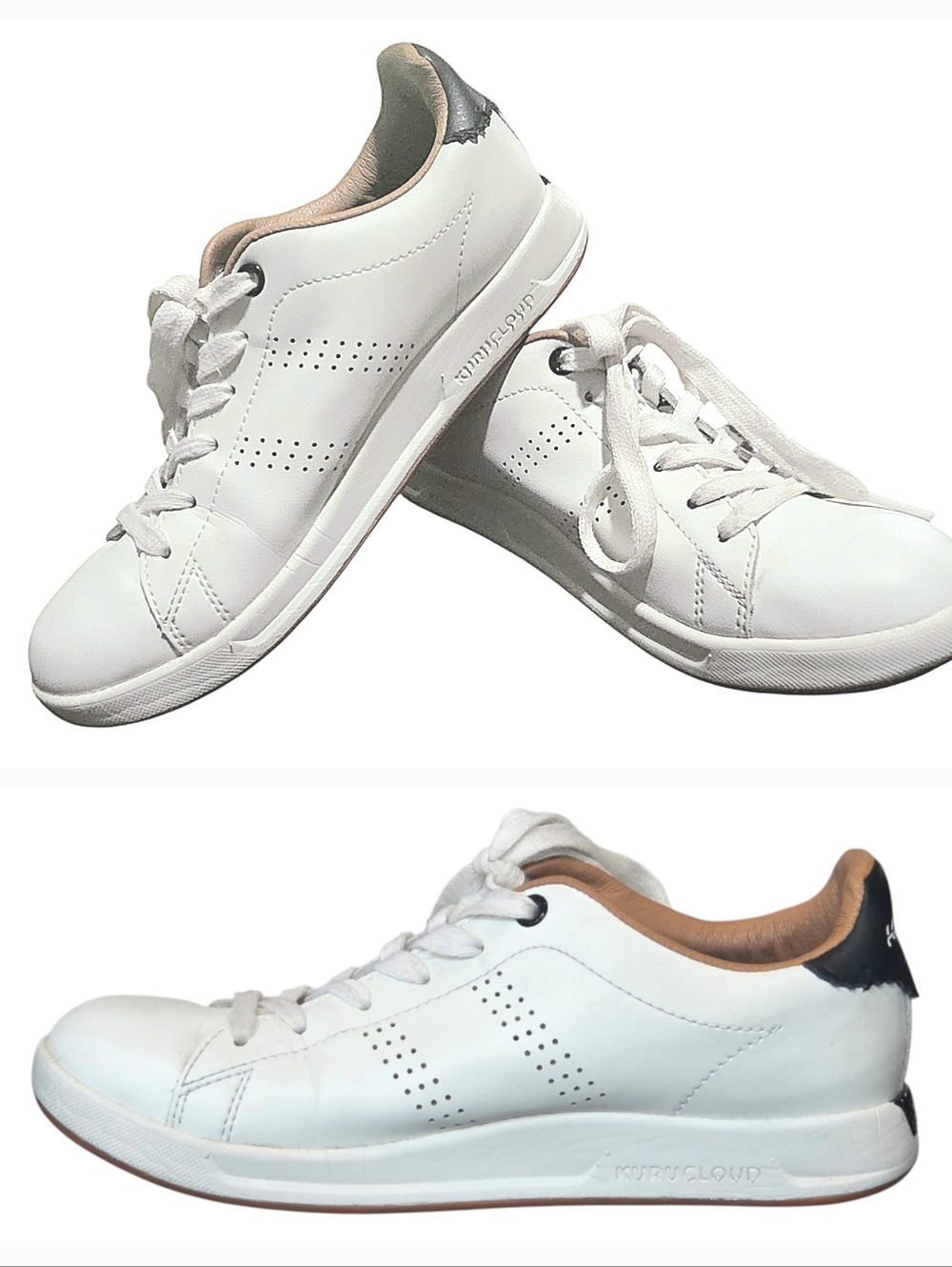 Kuru Cloud Sneakers White Leather, Women's sz 6.5 Low Top Walking Comfort